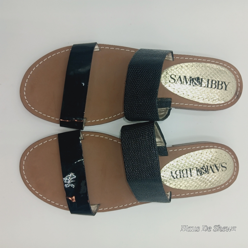 Sam & Libby Flat 2 straps Sliders size 8 Black